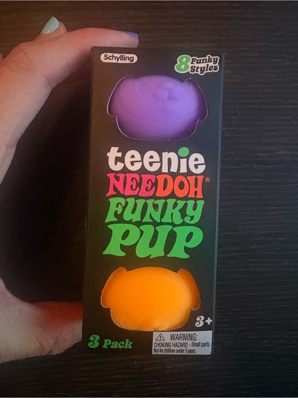 NeeDoh Schylling Teenie Funky Pup 3-Pack - Purple, Orange & Hot Pink, NIB